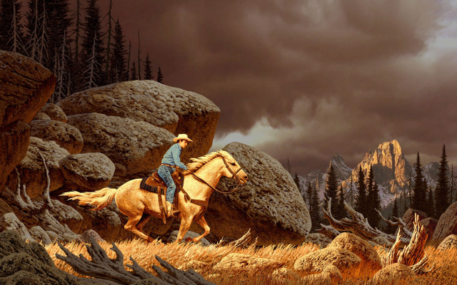 Horseman rockyoutdoor scene vacher comic free wallpaper for desktop - medium preview image
