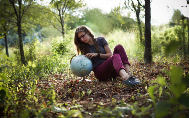 Woman sitting woods ball hand free wallpaper for desktop - medium preview image