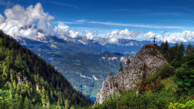 Mountain cross valley trees background free wallpaper for desktop - medium preview image
