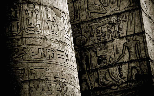 Egyptian columns museum clock writing free wallpaper for desktop - medium preview image