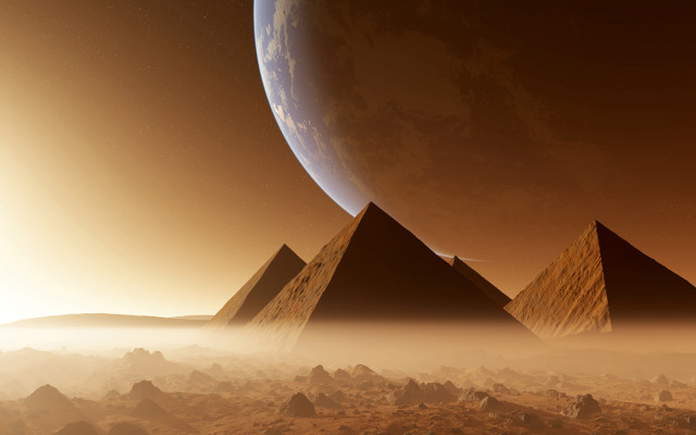 Pyramids desert planet background distant #2 free wallpaper for desktop - medium preview image