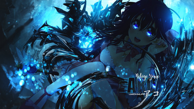 Blue eyes black hair holography free wallpaper for desktop - medium preview image