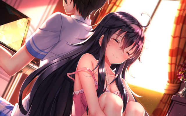 Anime couple hugging room window #5 free wallpaper for desktop - medium preview image