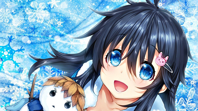 Girl holding stuffed animal snowman free wallpaper for desktop - medium preview image