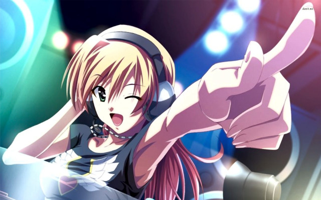 Girl headphones pointing air microphone free wallpaper for desktop - medium preview image