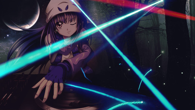 Girl holding glowing saber forest free wallpaper for desktop - medium preview image