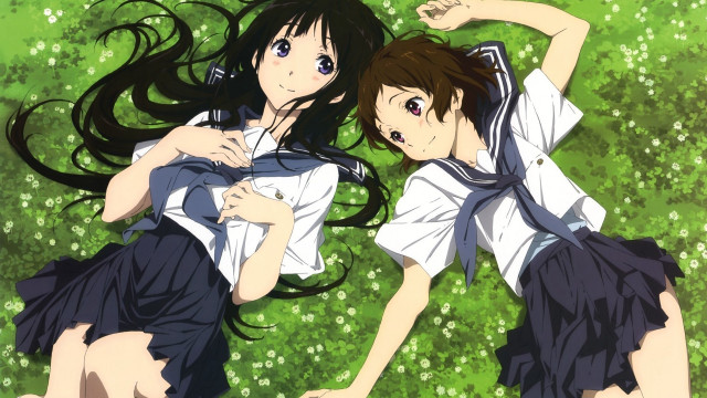 Two girls school uniforms laying #2 free wallpaper for desktop - medium preview image