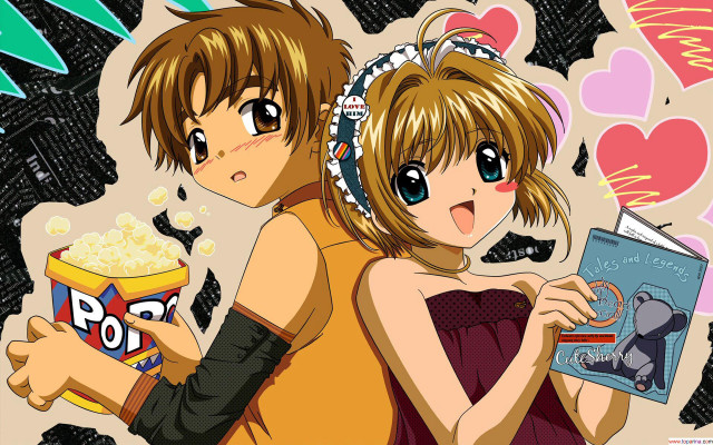 Anime couple popcorn book holding free wallpaper for desktop - medium preview image
