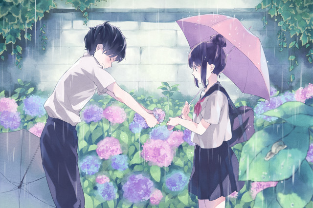 Couple flowers umbrella holding hands free wallpaper for desktop - medium preview image