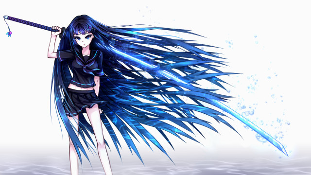 Girl long hair sword black free wallpaper for desktop - medium preview image