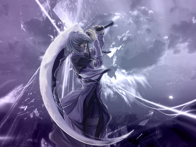 Woman sword sky clouds purple free wallpaper for desktop - medium preview image