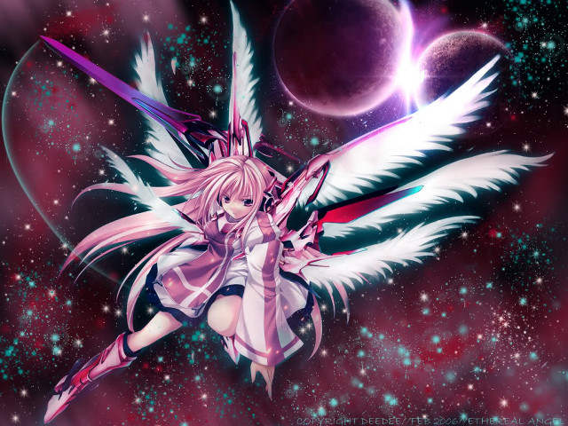 Girl angel wings flying purple free wallpaper for desktop - medium preview image