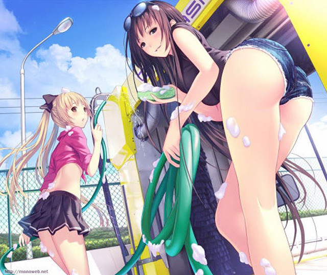 Anime girls street corner bus free wallpaper for desktop - medium preview image