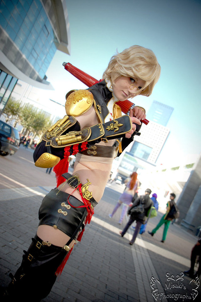 Woman cosplay sword city street free wallpaper for mobile - medium preview image