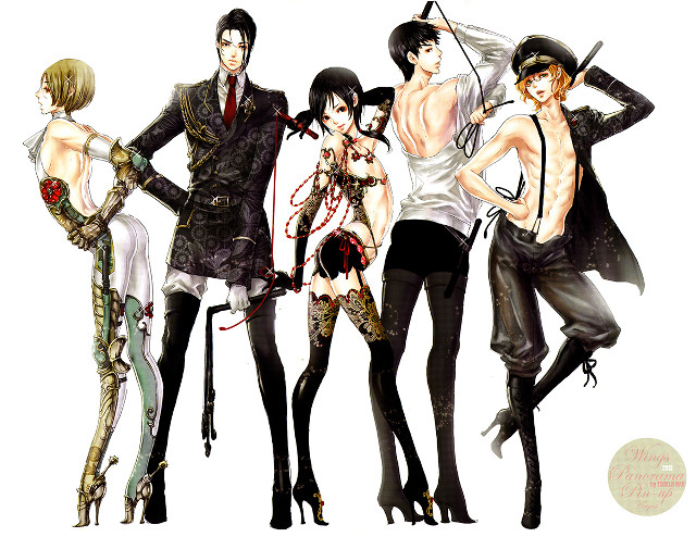 Anime characters umbrellas group standing free wallpaper for desktop - medium preview image