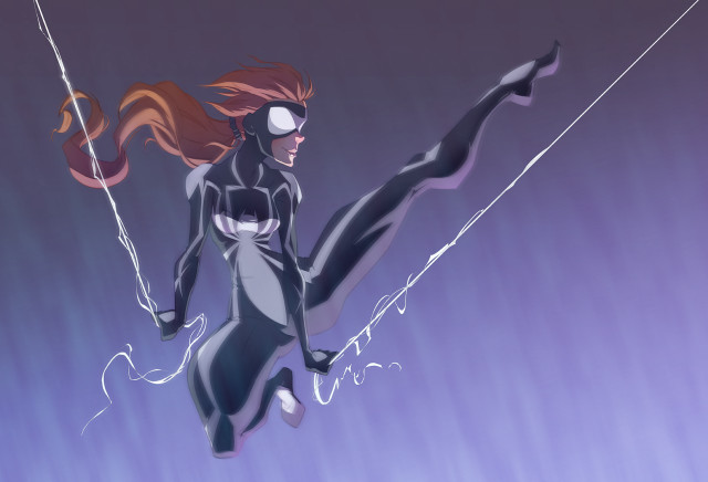 Woman black cat suit flying #2 free wallpaper for desktop - medium preview image