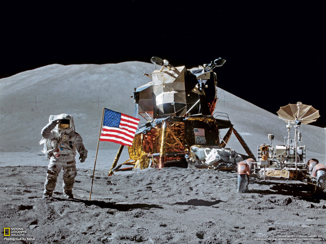 Astronaut moon flag vehicle satellite free wallpaper for desktop - medium preview image