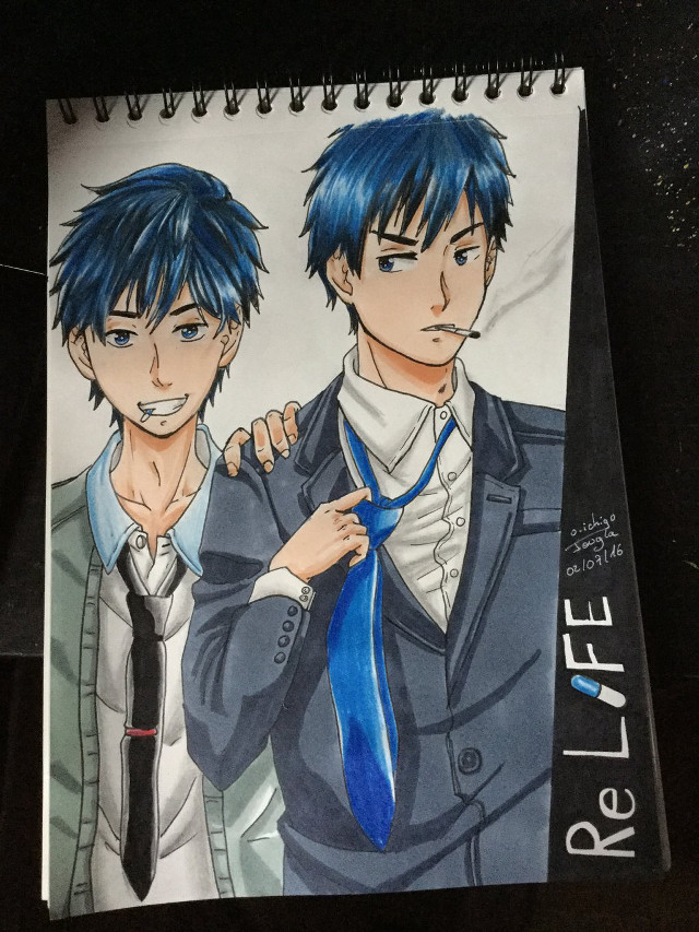 Blue hair drawing notebook pen free wallpaper for mobile - medium preview image