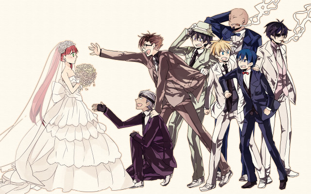 Bride groom wedding party drawing free wallpaper for desktop - medium preview image