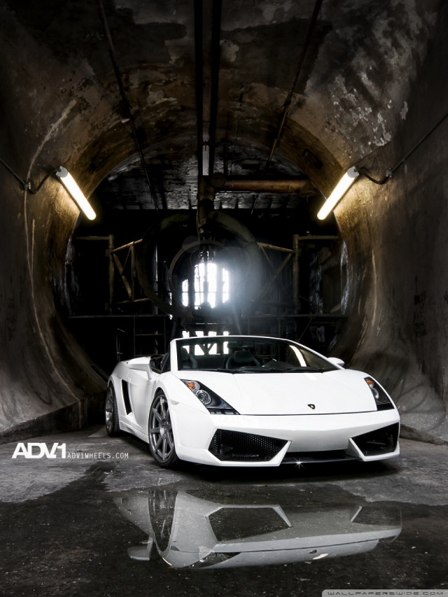 White sports car tunnel light free wallpaper for mobile - medium preview image