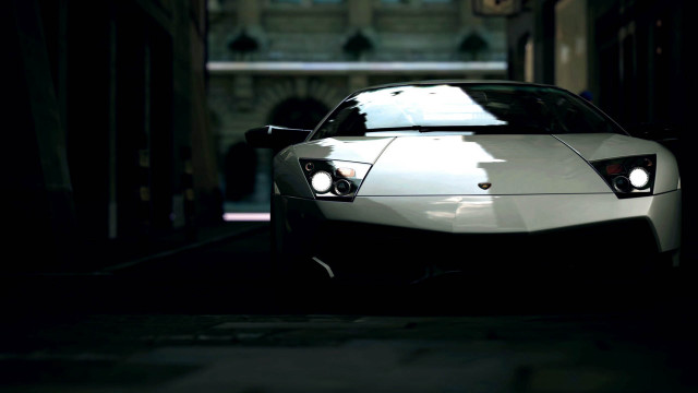 White sports car dark alley free wallpaper for desktop - medium preview image