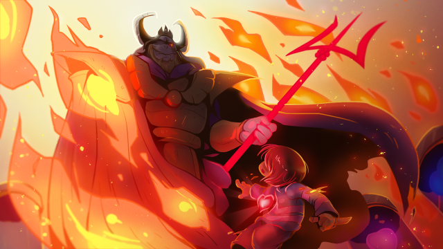 Cartoon man sword demon flame free wallpaper for desktop - medium preview image