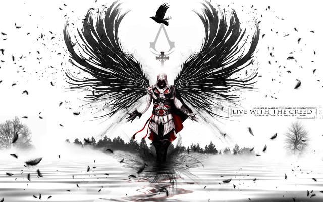 Black white person wings sword free wallpaper for desktop - medium preview image