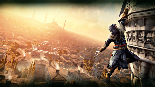 Man standing building sword city free wallpaper for desktop - medium preview image