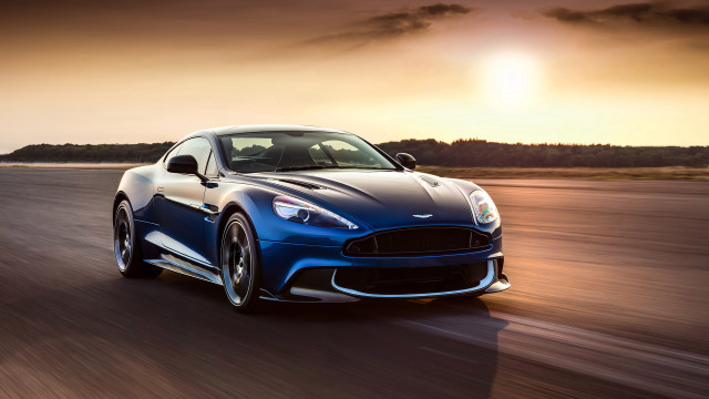 Blue sports car sunset road free wallpaper for desktop - medium preview image
