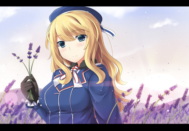 Anime girl blue uniform flower free wallpaper for desktop - medium preview image