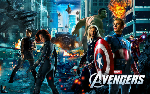 Avengers city skyline fireball explosion free wallpaper for desktop - medium preview image
