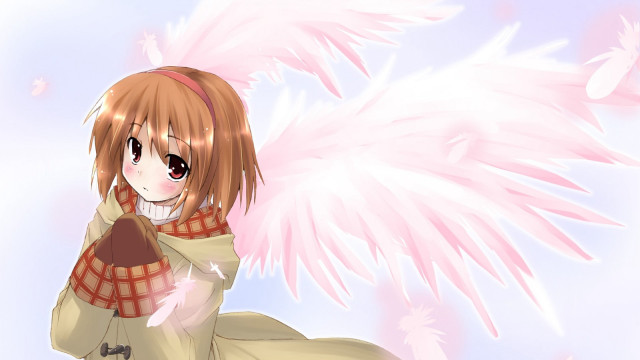 Girl pink angel wings scarf free wallpaper for desktop - medium preview image