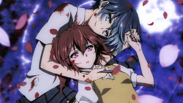 Anime couple blood petals moon free wallpaper for desktop - medium preview image