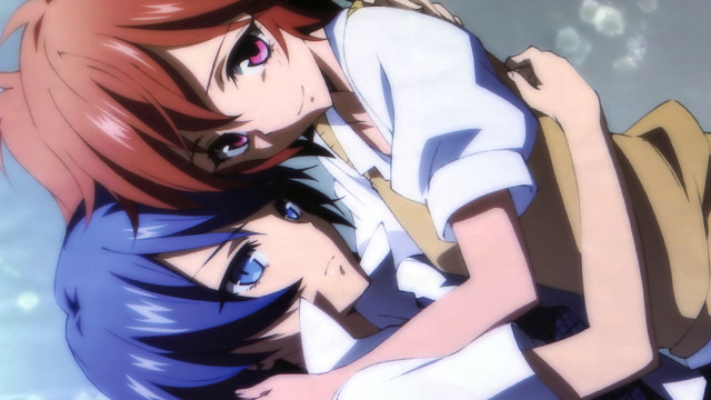 Anime couple hugging clouds blue free wallpaper for desktop - medium preview image