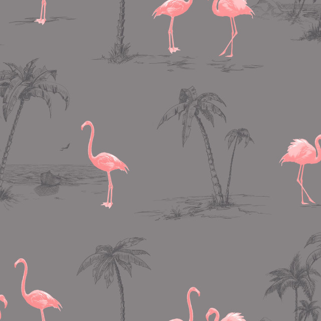 Flamingos beach palm trees kitsch free wallpaper for tablet - medium preview image