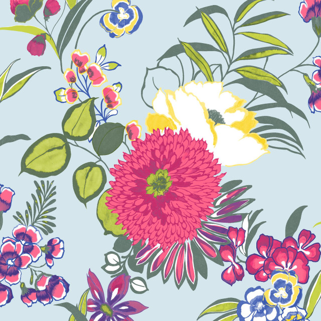 Flowery pattern colorful flowers blue free wallpaper for tablet - medium preview image