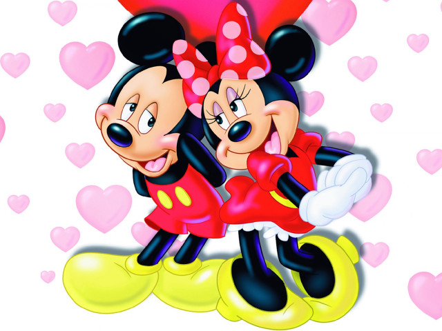 Mickey minnie hugging hearts background #2 free wallpaper for desktop - medium preview image