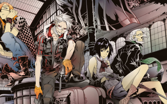 Anime characters bench train station free wallpaper for desktop - medium preview image