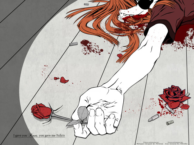 Woman knife blood rose drawing free wallpaper for desktop - medium preview image
