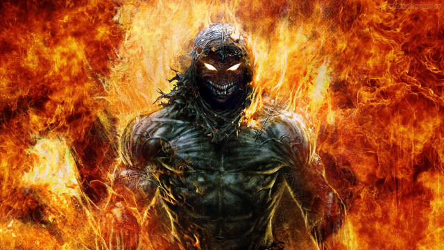 Man black mask fire flames #2 free wallpaper for desktop - medium preview image