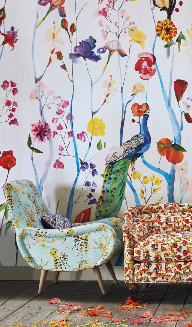 Colorful wall peacock flowers footstool free wallpaper for mobile - medium preview image