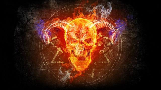 Skull horns fire pentagram symbol free wallpaper for desktop - medium preview image