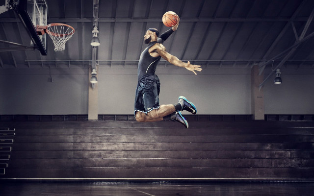 Man jumping dunk basketball gym free wallpaper for desktop - medium preview image