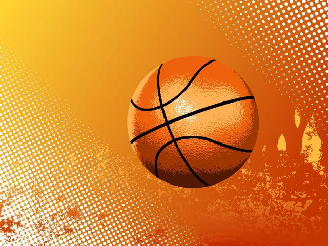 Basketball flying yellow background halftone free wallpaper for desktop - medium preview image