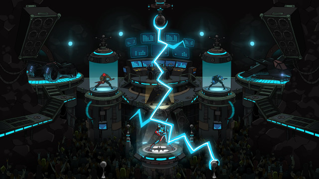 Futuristic city lightning bolt crowd free wallpaper for desktop - medium preview image
