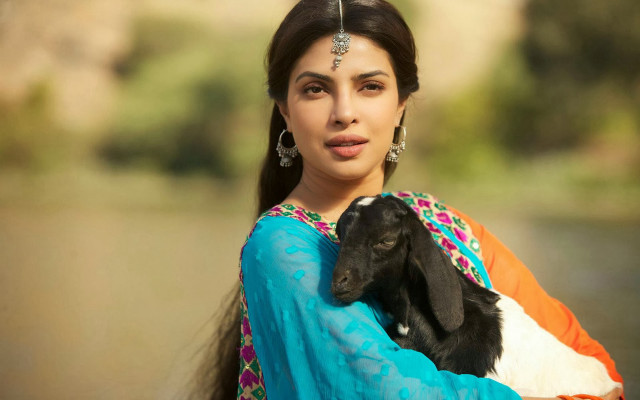 Woman holding goat water trees free wallpaper for desktop - medium preview image