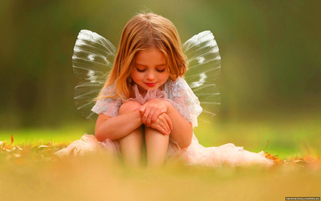 Little girl fairy wings sitting free wallpaper for desktop - medium preview image