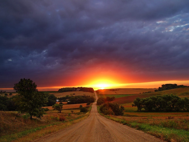 Dirt road sunset clouds field #4 free wallpaper for desktop - medium preview image