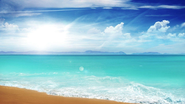 Beach blue sky ocean waves free wallpaper for desktop - medium preview image