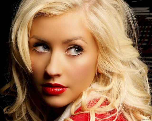 Woman blonde hair red lipstick free wallpaper for desktop - medium preview image